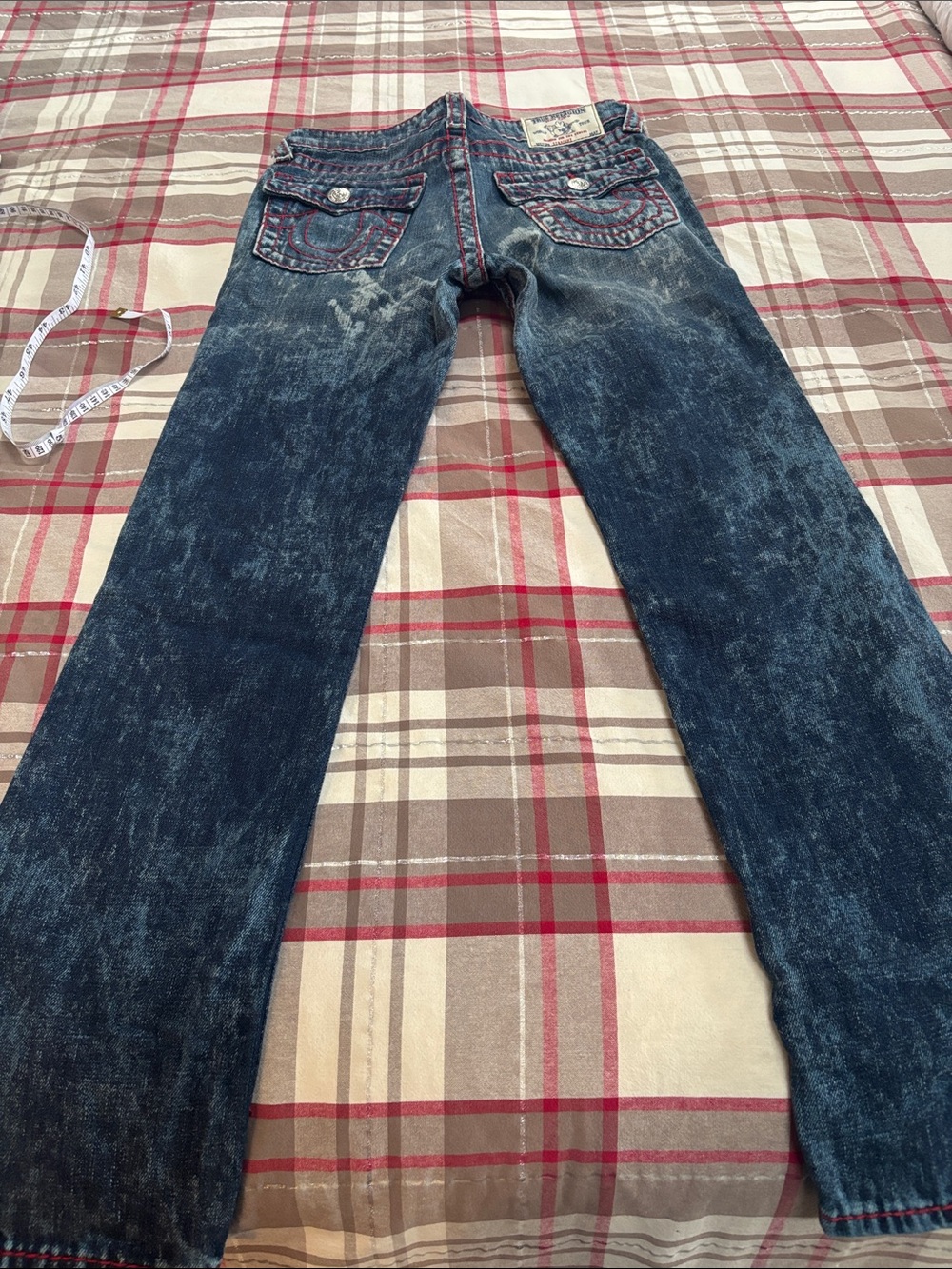 True Religion boys Distressed Dark Blue Jeans with Red Stitching
